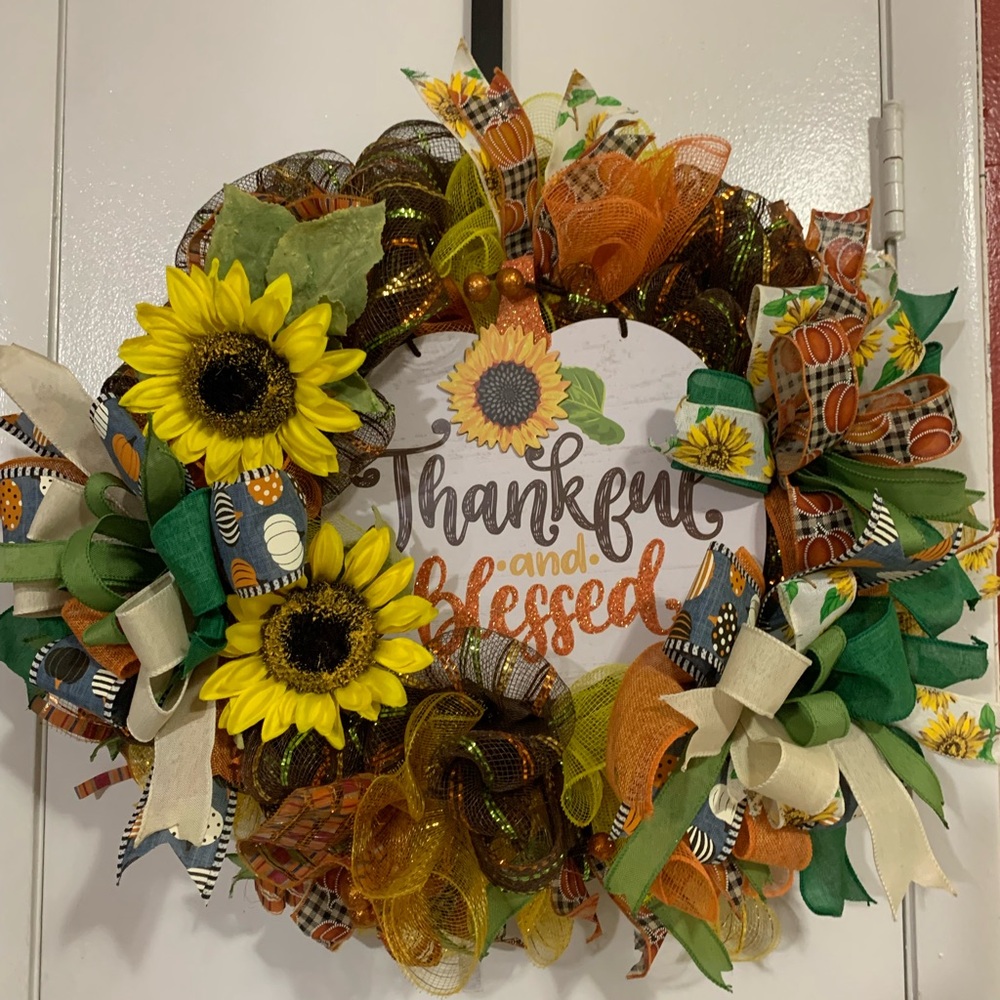 SOLD SOLD 
But can request a similar 
Hand Crafted Autumn Sunflower Wreath